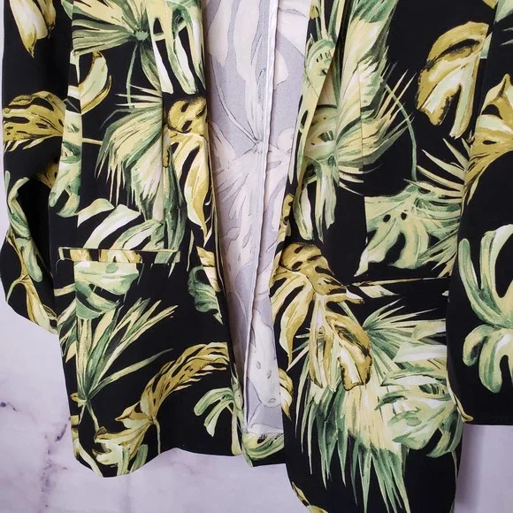 ASHLEY STEWART tropical palm leaves open front business casual blazer 14… - Picture 3 of 8